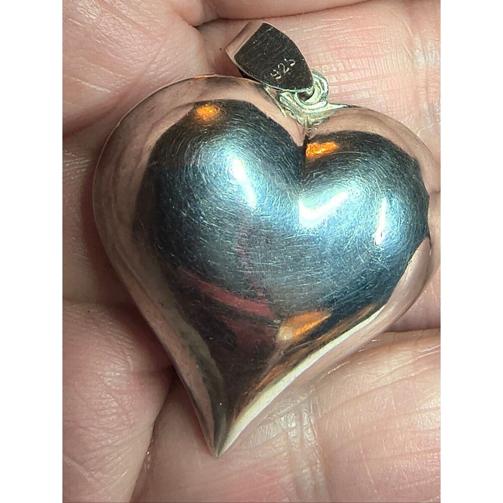 Sterling Silver 925 Puffy Heart Pendant 10g Large Polished Love Charm Vintage